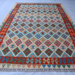 6.9x9.7 Ft, Huge Hand-Knotted Thin Flat Rug, Afghanistan Traditional Multicolor Area Rug - thumbnail 2