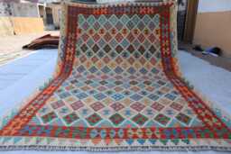6.9x9.7 Ft, Huge Hand-Knotted Thin Flat Rug, Afghanistan Traditional Multicolor Area Rug - thumbnail 1