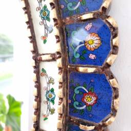 Peruvian Blue Gold Oval Mirror 70 cm Handmade Wall Decor - Carved Wood Elegant Statement For Living Room Bedroom Bathroom Entryway - thumbnail 3