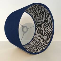 Navy Velvet Drum Lampshade, Double Sided Lampshade With Zebra Print Cotton Interior, Ceiling Light Shade - thumbnail 2