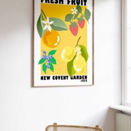 Fruit Market New Covent Garden Print - Yellow Colourful Retro Art, Groovy Kitchen 1970S, Bright Bold Fruit, London On Trend Poster - thumbnail 2