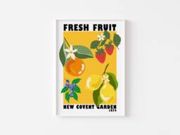 Fruit Market New Covent Garden Print - Yellow Colourful Retro Art, Groovy Kitchen 1970S, Bright Bold Fruit, London On Trend Poster - thumbnail 1