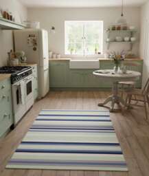 Handwoven Wool Kilim Rug Blue & Grey Stripped Geometric Custom Made Living Room Rug, Modern Boho Bedroom Decor - thumbnail 1