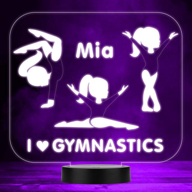 Girls I Love Gymnastics Fitness Poses Personalised Colour Changing Night Light - image 1