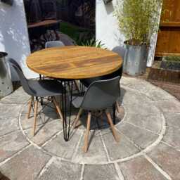 Round Garden Table Solid Wood, Outdoor Dining Table, Wooden Patio Rustic With Hairpin Legs - thumbnail 3