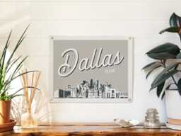 Dallas, Texas Felt Poster Banner - City Skyline Wall Art Print Sign. Vintage City Line Drawing Pennant Home Decor. Handmade Gift Idea - thumbnail 1