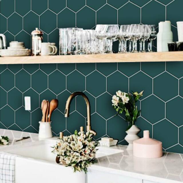 Quadrostyle Green Hexagon Tile Sticker - Wall Backsplash Decal Hexa Peacock - Peel & Stick 2D - image 1