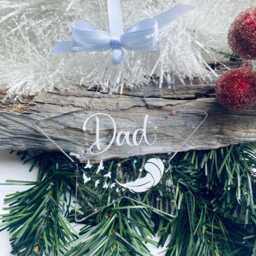 Christmas Star, Memorial Bauble, Silver Sparkle Personalised Feather in Memory Of Dad, Mum, Loved One, Acrylic Star - thumbnail 3