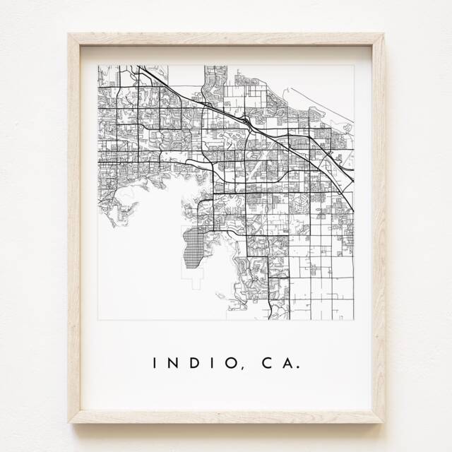 Indio Palm Springs Hand Drawn Map California City Drawing Black & White - Art Print Wedding Anniversary Gift Golf Socal Desert - image 1