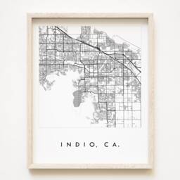 Indio Palm Springs Hand Drawn Map California City Drawing Black & White - Art Print Wedding Anniversary Gift Golf Socal Desert - thumbnail 1