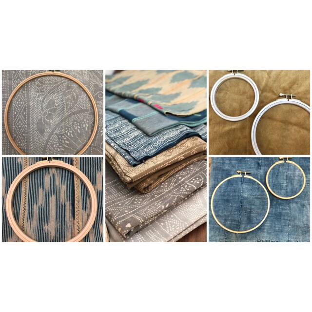 African Mudcloth Batik Hmong Gallery Wall Hanging Decor Set, Wood Circle Frames Various Sizes, Modern Boho