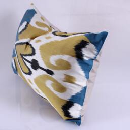 Ikat Silk Velvet Pillow 16x24 - Handmade Boho Cushion Cover Turkish Home Decor Accent - thumbnail 2