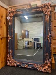 Large Mirror French Baroque Antique Ornate Custom Painted Navy & Copper Leaf - thumbnail 1