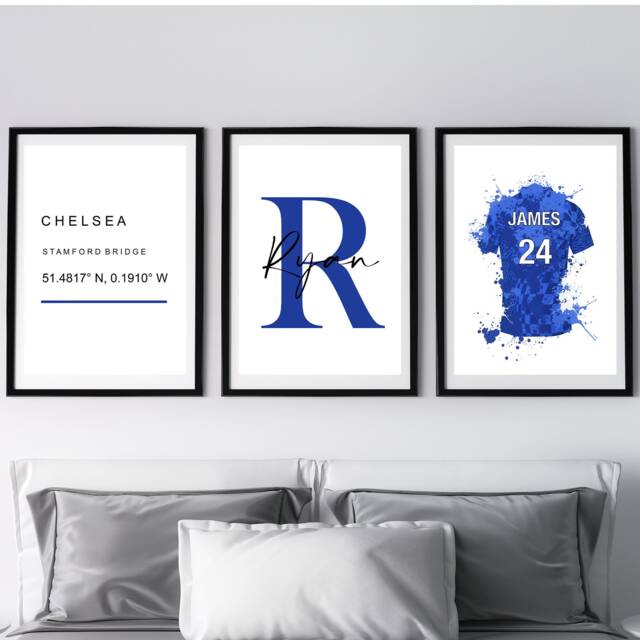 Set Of 3 Personalised Chelsea Prints - Football