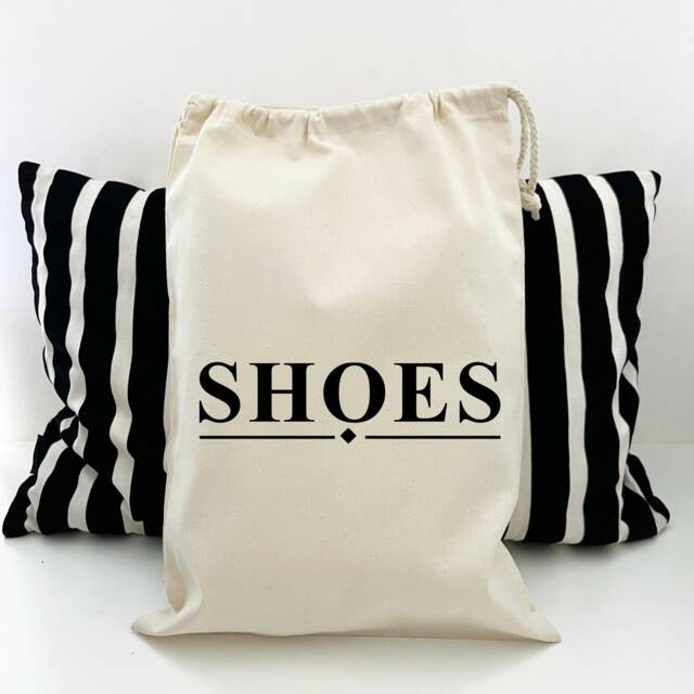 Cotton Shoe Bag, Travel Storage, Hand Printed - image 1