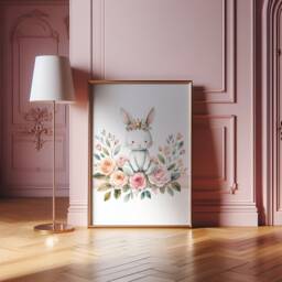 Floral Bunny Prints - Set Of 3 Rabbit Posters - Kids Animal Baby Girl Room Wall Art Kid Nursery Playroom Artwork Girls Gift - thumbnail 3