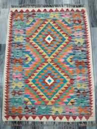 Kilim Rug Classic, Handmade Artisan Afghan Turkish Scandinavian Navajo Bohemian Wool Flatweave Multicolour 117x89 cm - thumbnail 1