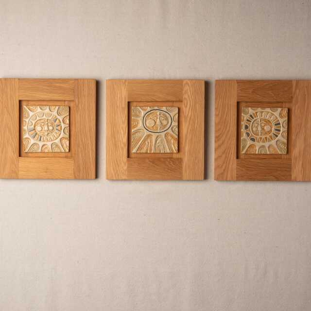 Sun Ceramic Wall Art, White Oak Frame - Made To Order Original Art - image 1