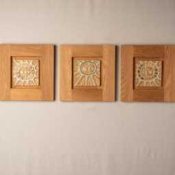Sun Ceramic Wall Art, White Oak Frame - Made To Order Original Art - thumbnail 1