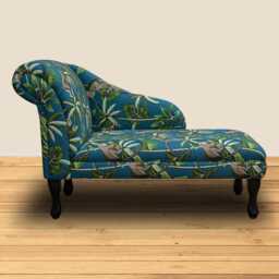 Teal Monkey Print Chaise Longue - Jungle Indoor Sofa Lounger Handmade in Britain - thumbnail 1