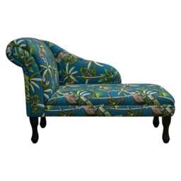 Teal Monkey Print Chaise Longue - Jungle Indoor Sofa Lounger Handmade in Britain - thumbnail 3
