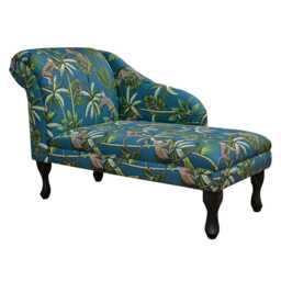 Teal Monkey Print Chaise Longue - Jungle Indoor Sofa Lounger Handmade in Britain - thumbnail 2