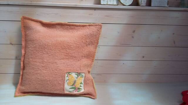 Upcycled Wool Pillow, Vintage Butterfly Embroidery, Handmade Design - image 1