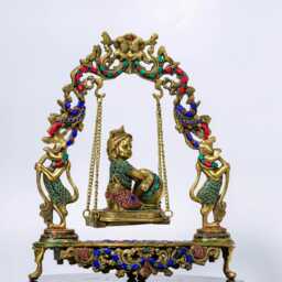 18-Inch Brass Baby Krishna On Swing Laddu Gopal Jhula For Pooja Room Bal Cradle Idol Hindu Festival Decor Janmashtami Gift Friends - thumbnail 2