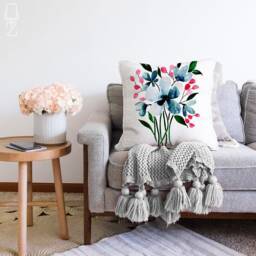 Floral Cushion Cover With Blue, Pink & Green Colours - Double Sided Printing On Soft Chenille Fabric Multi Size Options Oeko-Tex?? - thumbnail 2