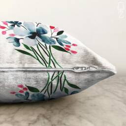 Floral Cushion Cover With Blue, Pink & Green Colours - Double Sided Printing On Soft Chenille Fabric Multi Size Options Oeko-Tex?? - thumbnail 3