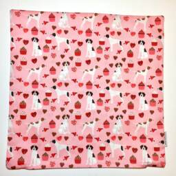 Pink Pointer Dog Print Cushion Cover With Cupcake & Hearts Design - Home Decor, Pillow Cover, Home Living, Decorative Pillow, 38x38cm - thumbnail 2
