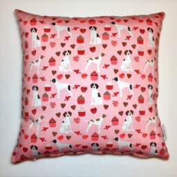 Pink Pointer Dog Print Cushion Cover With Cupcake & Hearts Design - Home Decor, Pillow Cover, Home Living, Decorative Pillow, 38x38cm - thumbnail 1