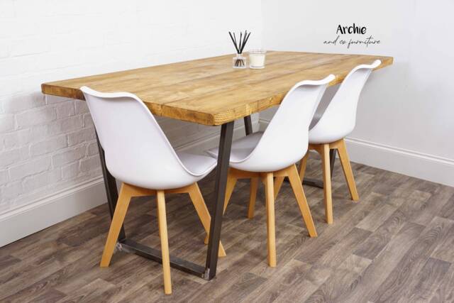 Rustic Reclaimed Timber Dining Room Table - Industrial Reverse Trapezium Steel Legs - image 1