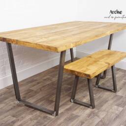 Rustic Reclaimed Timber Dining Room Table - Industrial Reverse Trapezium Steel Legs - thumbnail 2