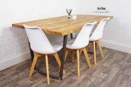 Rustic Reclaimed Timber Dining Room Table - Industrial Reverse Trapezium Steel Legs