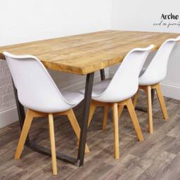 Rustic Reclaimed Timber Dining Room Table - Industrial Reverse Trapezium Steel Legs - thumbnail 3