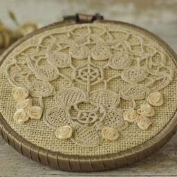Farmhouse Wall Hanging Burlap & Lace Embroidery Hoop, Rustic Home Decor - thumbnail 3