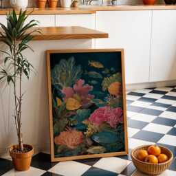 Ocean Reef Wall Art Print - Colourful Coral & Fish Illustration Dark Marine Home D??cor Maximalist Coastal Artwork - thumbnail 2