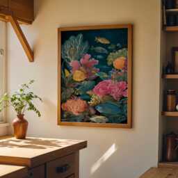 Ocean Reef Wall Art Print - Colourful Coral & Fish Illustration Dark Marine Home D??cor Maximalist Coastal Artwork - thumbnail 3