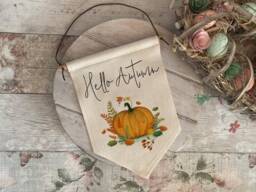 Hello Autumn Hanging Sign, Flag, Home Decor, Accessories, Wall Pumpkin Accessories UK - thumbnail 1