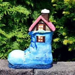 Gnome Boot House Concrete Garden Statue Blue & Red Decor - thumbnail 3