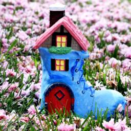 Gnome Boot House Concrete Garden Statue Blue & Red Decor - thumbnail 4
