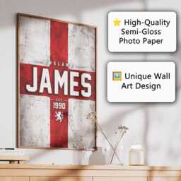 Personalised Year Name England Flag Wall Art Poster Three Lions Football Supporter Decor St Georges Cross Sports Present Fan Bedroom Gift - thumbnail 2
