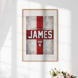Personalised Year Name England Flag Wall Art Poster Three Lions Football Supporter Decor St Georges Cross Sports Present Fan Bedroom Gift - thumbnail 1