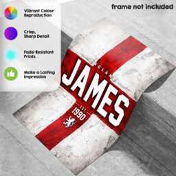 Personalised Year Name England Flag Wall Art Poster Three Lions Football Supporter Decor St Georges Cross Sports Present Fan Bedroom Gift - thumbnail 4