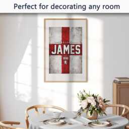 Personalised Year Name England Flag Wall Art Poster Three Lions Football Supporter Decor St Georges Cross Sports Present Fan Bedroom Gift - thumbnail 3
