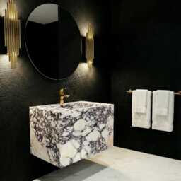 The Viola Storage Vanity - Bespoke Marble Cabinet With Drawers Wall Mounted Stone Sink Floating Bathroom Basin - thumbnail 2