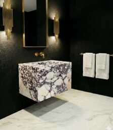 Calacatta Viola Marble Vanity - Wall Mounted Stone Sink With Drawers