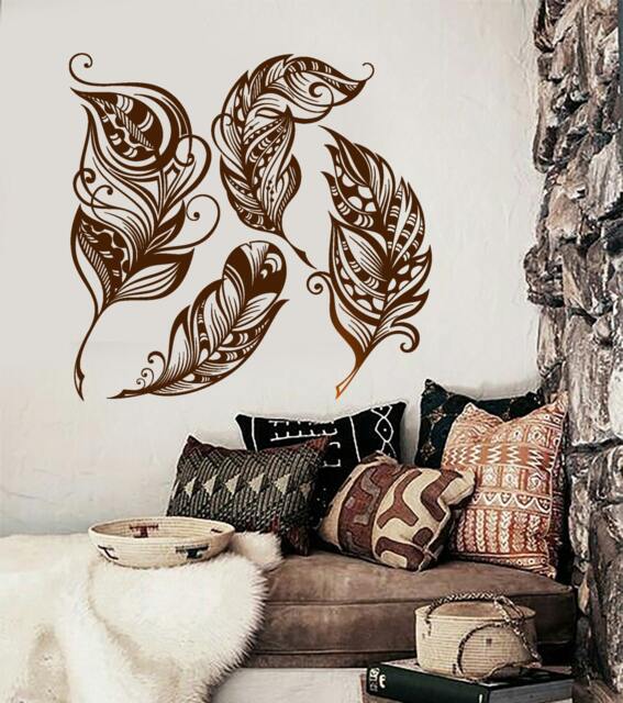 Wall Vinyl Decal Feathers Dream Catcher Symbolic Snare Abstract Modern Ethnic Ornaments Home Art Decor - #1159Dz - image 1