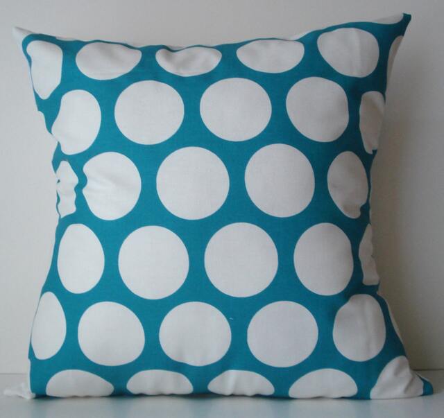 New 18x18 Inch Designer Handmade Pillow Case in Large White Dots On Turquoise